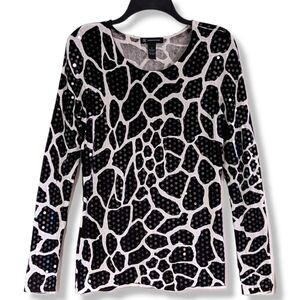 INC International Concepts Black & White Long Sleeve Animal Print Sweater Size M